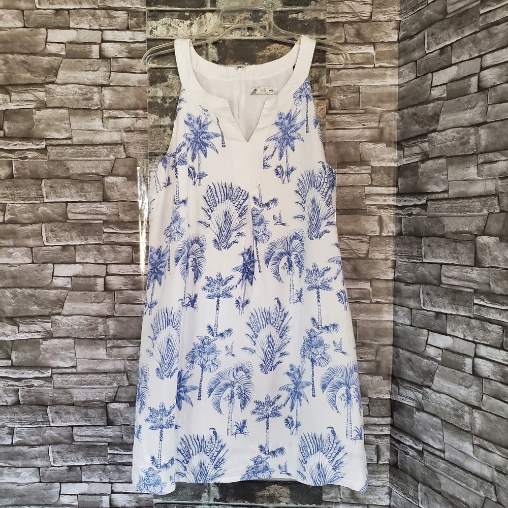 Tommy Bahama Having A‎ Toile  Mini Dress Linen Blend Sleeveless Tropical Small